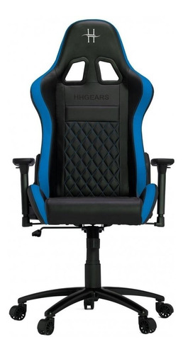 Silla de escritorio HH Gears XL-500 gamer ergonómica  negra y azul con tapizado de cuero sintético
