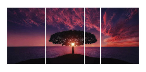 Cuadro Paisaje Arbol Atardecer Políptico Cod 1060