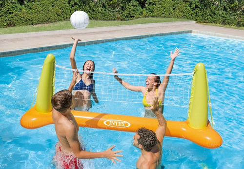 Rede de vôlei para piscinas + Rede de bolas e pesos Ramos Mejia, cor amarela