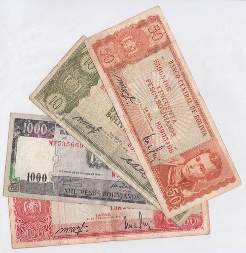 Colección Billetes Bolivia 4 Diferentes (c85)