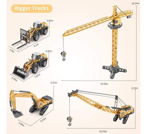 Juguete Construcción Set 4 En 1 Camión Excavadora Metal Vehículos De La Construcción Amarillo
