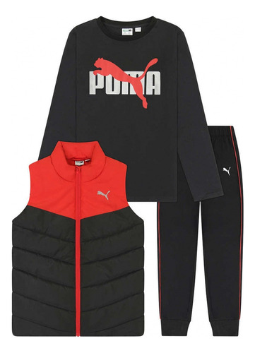 Puma Conjunto Jr Juvenil  Niño Youth Set 3 Piezas Rojo