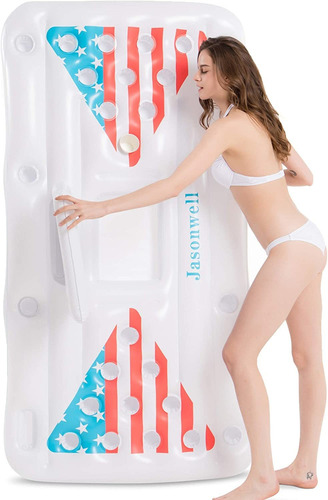 Inflatable Beer Pong Pool Table, White, 180x90 Cm