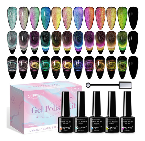 Supwee Juego De Esmaltes De Uñas De Gel De Ojo De Gato 9d .