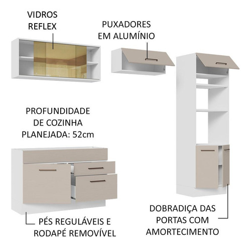 Armário De Cozinha Completa 270cm Madesa Agata 05 Bc Cor Branco/Crema