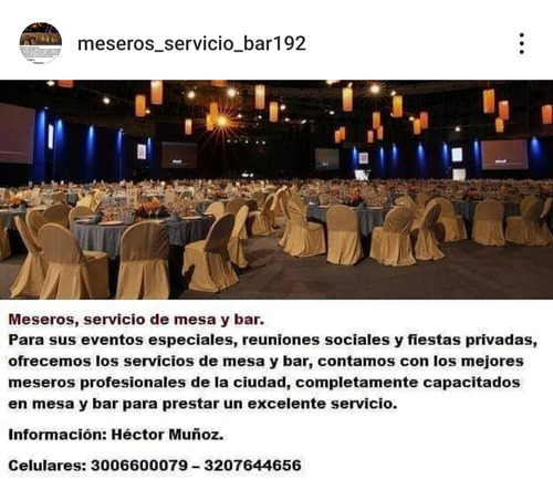 Meseros, Servicio De Mesa Y Bar