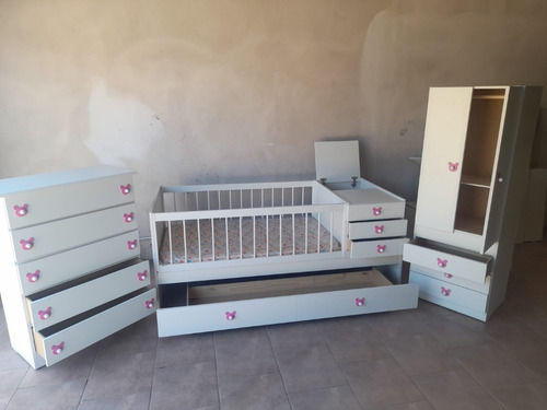 Imagen 10 de 10 de Combo Juego Dormitorio Bebé Cuna Funcional Ropero Chifonier