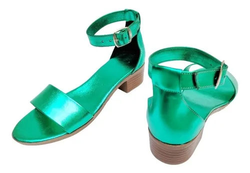 Kit Sandalias Tac n Bajo 4cm Cuadrado Con Pulsera Mujer 2prs