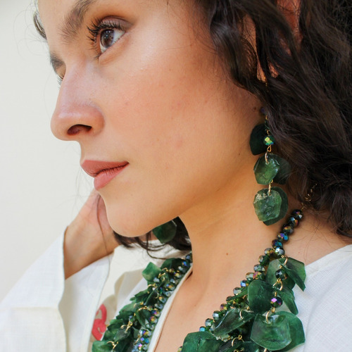 Tiskani - Collar Bonito De Escama De Pescado Artesanal Color Verde Oscuro