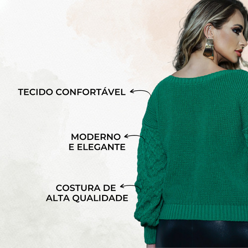 Blusa De Frio Feminina Em Tricot Com Manga Texturizada