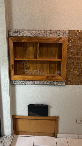 Painel Embutido Madeira P/ Churrasqueira Cor Imbuia Dourado