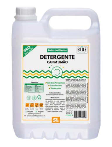Kit 2x: Detergente De Capim Limão Biodegradável Bioz 5l
