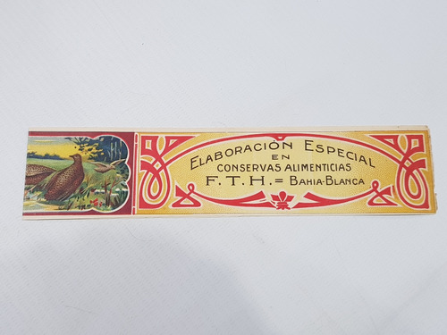 Antigua Etiqueta Bahía Blanca Perdices Art Nouveau Mag 58810