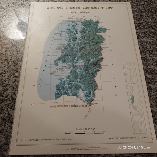 Mapa Región De Aisén 34x25cm. Imp. 1976 (Usado)