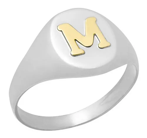 comprar Anillo Sello Inicial Plata 925 Oro 18k Letra Número Macizo