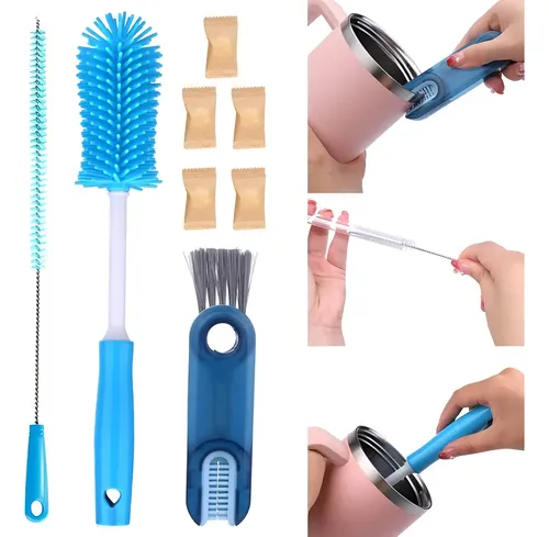 Escova Limpeza Mamadeira Copos Espuma Macia Limpeza Completa Cor Azul Celeste