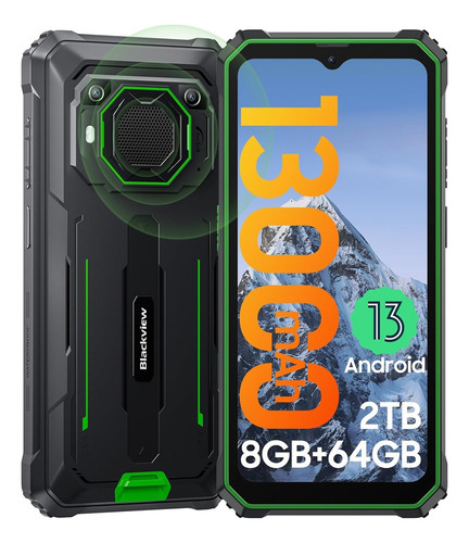 A Rugged Phones Unlocked, 2024 Blackview Bv6200 Waterproof Rugged Smartphone, 13000mah Battery 18w Fast Charge, Android 13, 4gb+64gb/2tb Expand