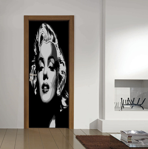 Vinilo Para Puerta Marilyn Monroe Pin Up Pop Art B&n