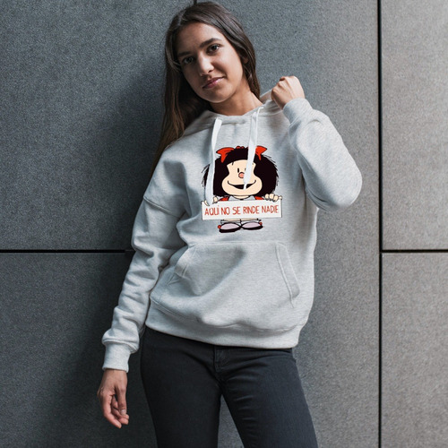 Buzo Gris Canguro Mafalda No Se Rinde Hombre Mujer Niños