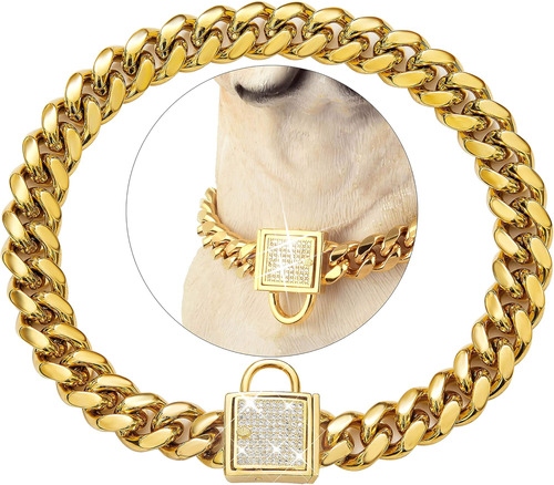 Pradog Collar De Cadena De Oro Para Perro Con Hebilla De Zir