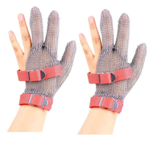2pcs Guante Protector De Malla De 3 Dedos, Guantes De Acero