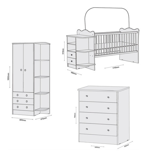 Quarto Infantil Doce Sonho 3 Peças Branco Azul
