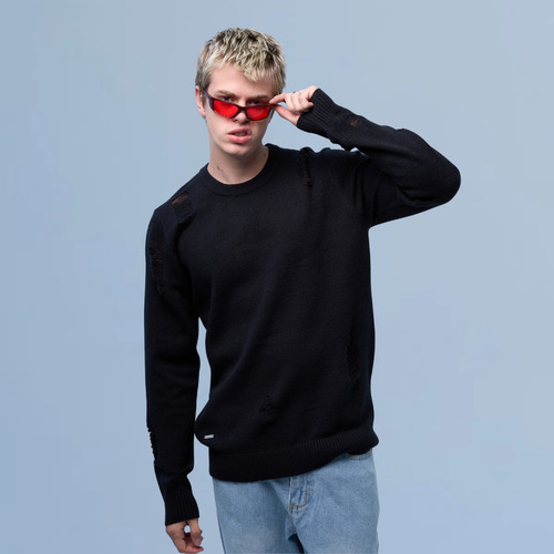 Sweater Hombre Básico Roturas Premium Cara Cruz Jeans