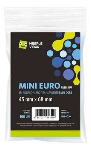 Shields Sleeves Mini Euro Premium 45 X 68mm Blue Core Meeple