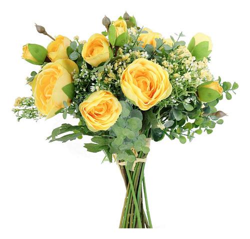Ramo De Peonias Artificiales Amarillo Claro 4 Sets 5 Flores