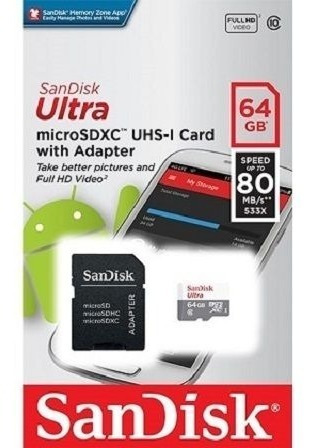 Cartão Micro Sd 64gb Sandisk Classe 10 80mb/s C/ Nota Fiscal