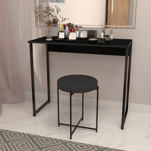 Penteadeira Sem Espelho Camarim Quarto Adolescente Mesa Escrivaninha Multifuncional Mdf Estilo Industrial Cor Preto