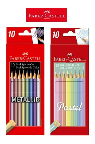 Lápis De Cor 10 Cores Metalic + 12 Lapis Pastel Faber Castel