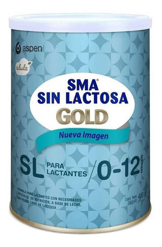 Leche de fórmula en polvo Aspen SMA Gold sin Lactosa en lata de 1 de 400g - 0  a 12 meses