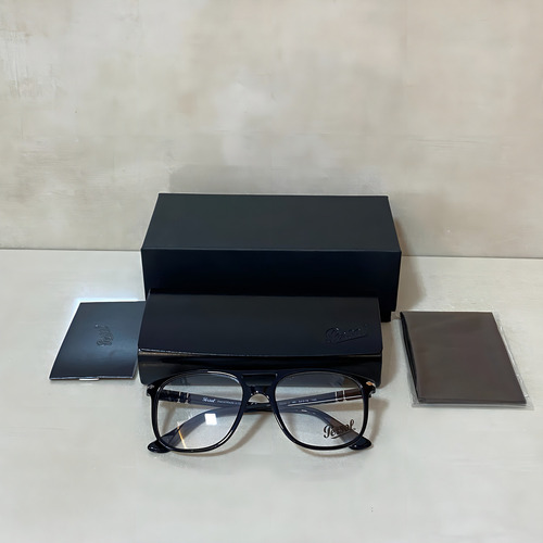 Marco cuadrado Persol Greta Po3329v 95 54, sin plaquetas, color negro brillante