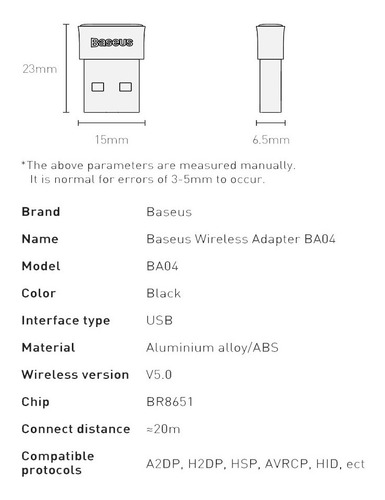 Transmisor Receptor Bluetooth 5.0 Usb Baseus Notebook Pc