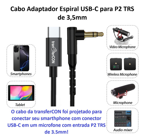 Cabo Microfone P/ Rode Hollyland Boya Celular iPhone Usb-c