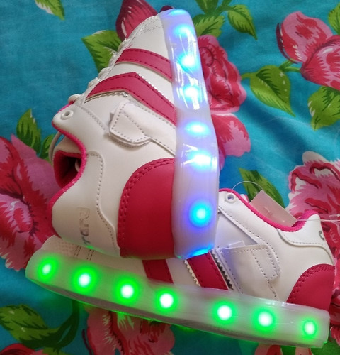 Tenis Urban Line Led Correrd Blanco/fiusha Niña Talla 19 Mx