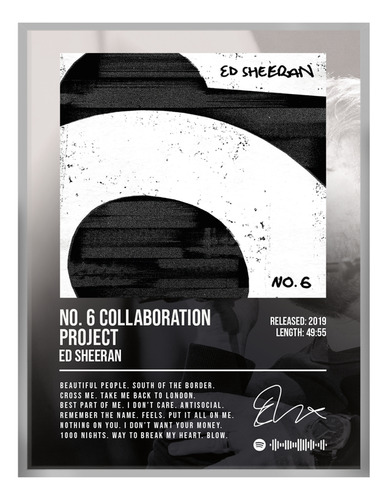Cuadro Ed Sheraan N6 Collaboration Music Firma C/marco 40x30