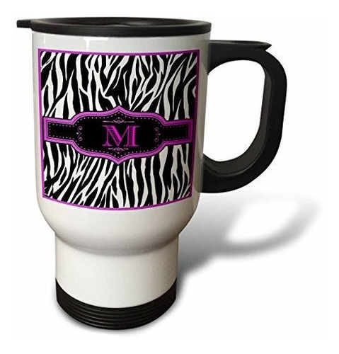 3drose - Taza De Viaje Rosa Y Negra Con Monograma Con Inicia