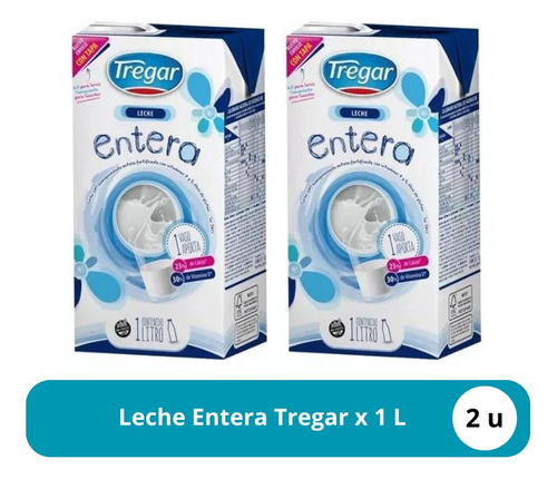 Leche Entera Larga Vida X 1 L Tregar X 2 Unidades