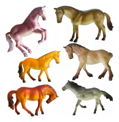Brinquedo Cavalos 06pçs Animais Da Fazenda Tamanho 14cm Cada