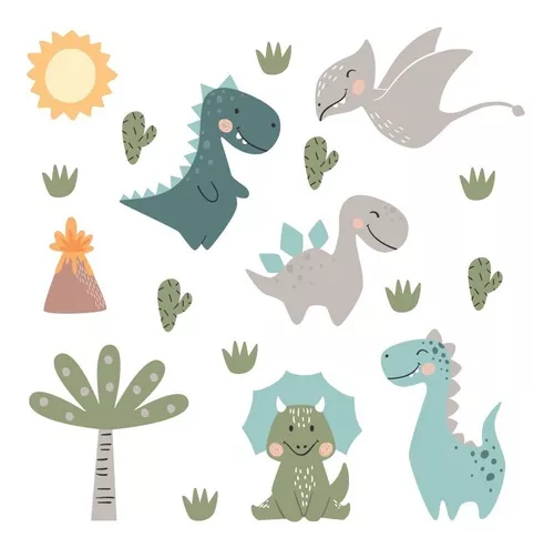 Adesivo de Parede Infantil Desenho Dinossauro Baby - Fran Adesivos