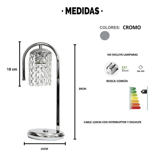 Lampara Velador Lyon Renny Led Cromo Cristal Cairel