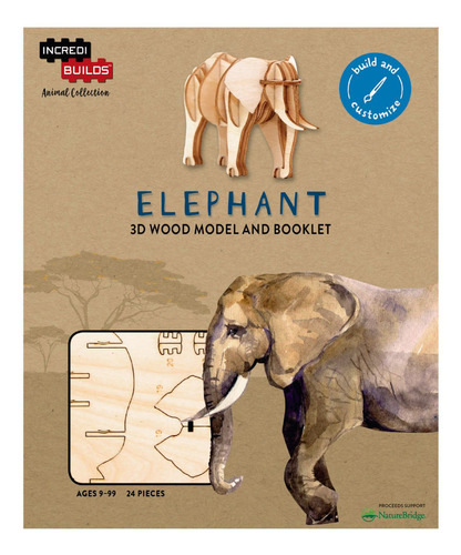 Animal Collection: Elephant Libro Y Modelo Armar 3d-madera