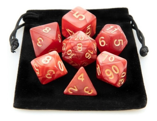 Dados Para Rpg Conjunto Com Sete - Vermelho C/nº Dourado