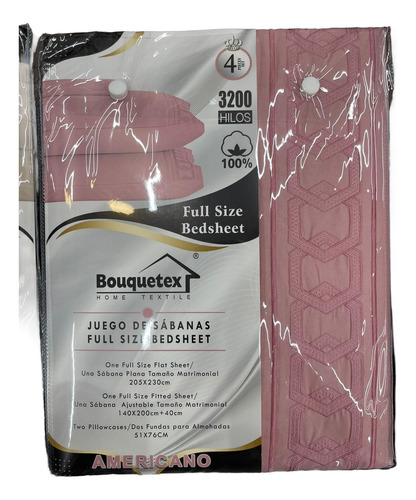 Juego De Sábanas Twin Bouquetex Bordado 3200 Hilos Americano Rosa Liso