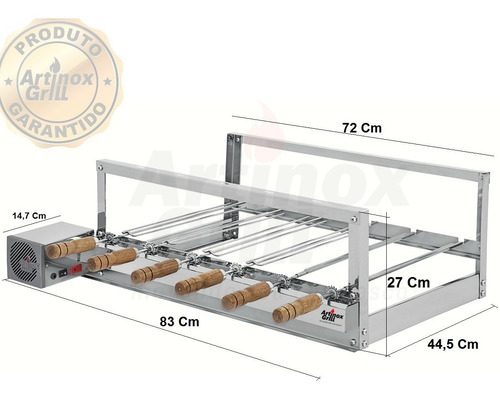 Churrasqueiras Giratórias 6 Espetos Inox Grill Gira Grill