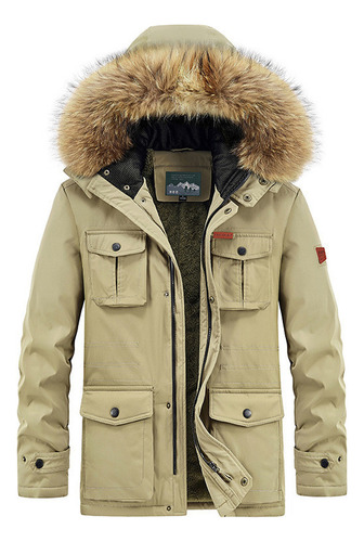 Abrigo Algodón Con Cuello Pelo Felpa Invierno Para Hombre