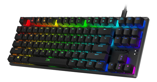 Teclado gamer HyperX Alloy Origins Core QWERTY Aqua inglés US color negro con luz RGB