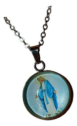 Medalla De Virgen Milagrosa Y Cadena En Acero Quirúrgico 
